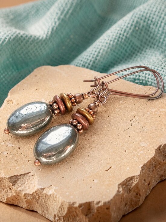 Kachina Jewelry Jewelry - Boho Pyrite Earrings With Copper